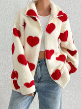 Load image into Gallery viewer, Still In Love with You Heart Zip Up Drop Shoulder Furry Jacket