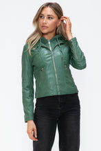 Load image into Gallery viewer, Kelly Faux Leather Zip Up Drawstring Hooded Jacket