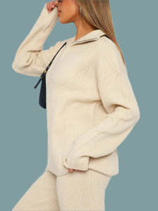 Quarter Zip Long Sleeve Top and Pants Set