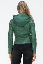 Load image into Gallery viewer, Kelly Faux Leather Zip Up Drawstring Hooded Jacket