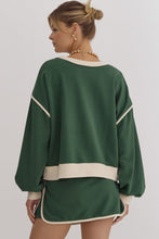 Load image into Gallery viewer, Solid Contrast Trim Long Sleeve Top in Hunter Green