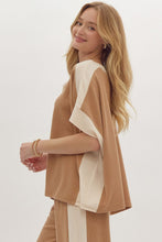 Load image into Gallery viewer, Solid Ribbed Contrast Trim Boatneck Top in Camel