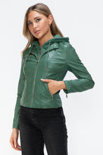 Load image into Gallery viewer, Kelly Faux Leather Zip Up Drawstring Hooded Jacket