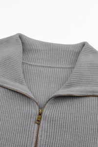 Justiana Zip Up Flared Collar Cardigan